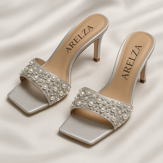 Silver Square - Toe Mules with Pearls