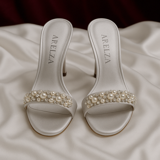 Silver Stiletto Heels with Pearls
